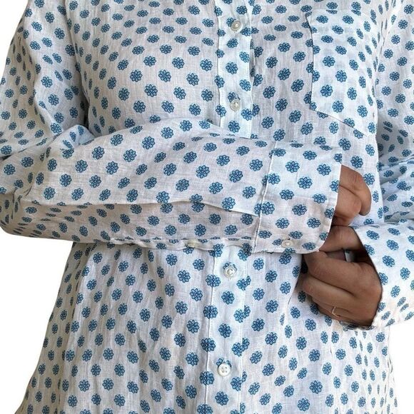 New L.L. Bean White 100% Linen Button Down Shirt Long Sleeve Floral Size XL NWOT - Picture 5 of 8